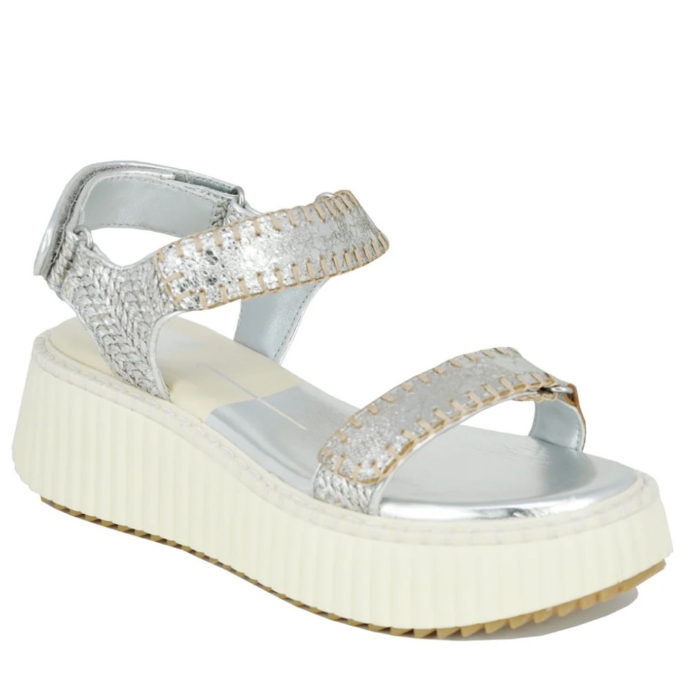 DOLCE VITA DEBRA LEATHER Metallic Silver Platform Sandal SIZE 7 - Picture 2 of 6